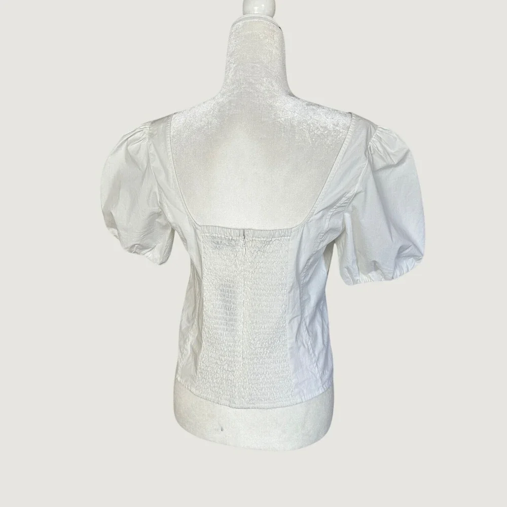 J.Crew‎ Women Puff Sleeve Square Neck Top 6 NEW White Cotton Poplin Milkmaid